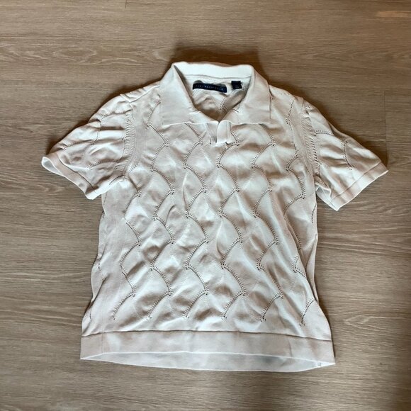 Perry Ellis Men's Short Sleeve Basket Weave Open Collar Polo Sweater Size M - Picture 2 of 3